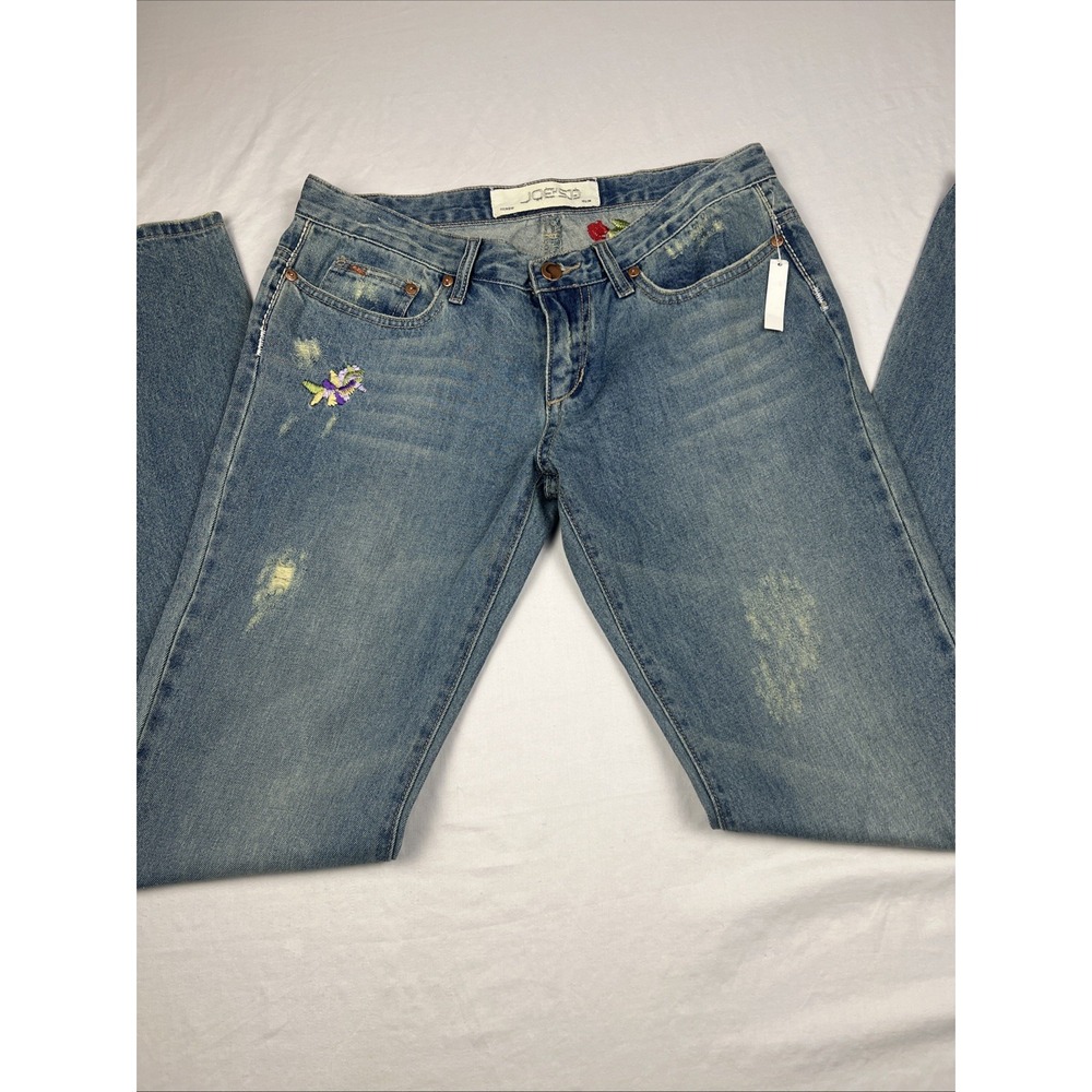 Joes Jeans Womens 29 Light Wash Low Rise Bootcut Floral Embroidered Distressed